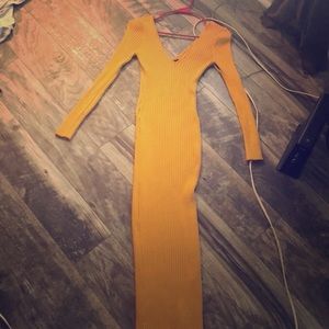 Mustard long tube off the shoulder fall dress